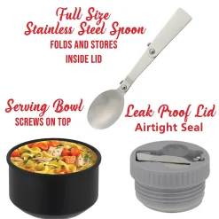 Geojug Stainless Steel Double Walled Food Jar with Bowl & Folding Spoon, 17 oz., Black (FTS-500BK)<Brentwood Sale