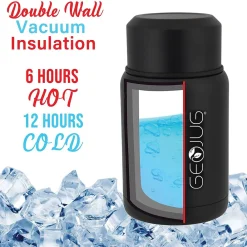 Geojug Stainless Steel Double Walled Food Jar with Bowl & Folding Spoon, 17 oz., Black (FTS-500BK)<Brentwood Sale