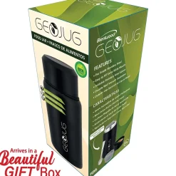 Geojug Stainless Steel Double Walled Food Jar with Bowl & Folding Spoon, 25 oz., Black (FTS-750BK)<Brentwood Online