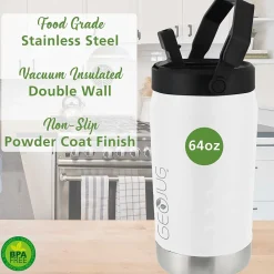 Geojug Stainless Steel Double Walled Sports Water Jug, 64 oz., Cream (G-1900CRM)<Brentwood Online