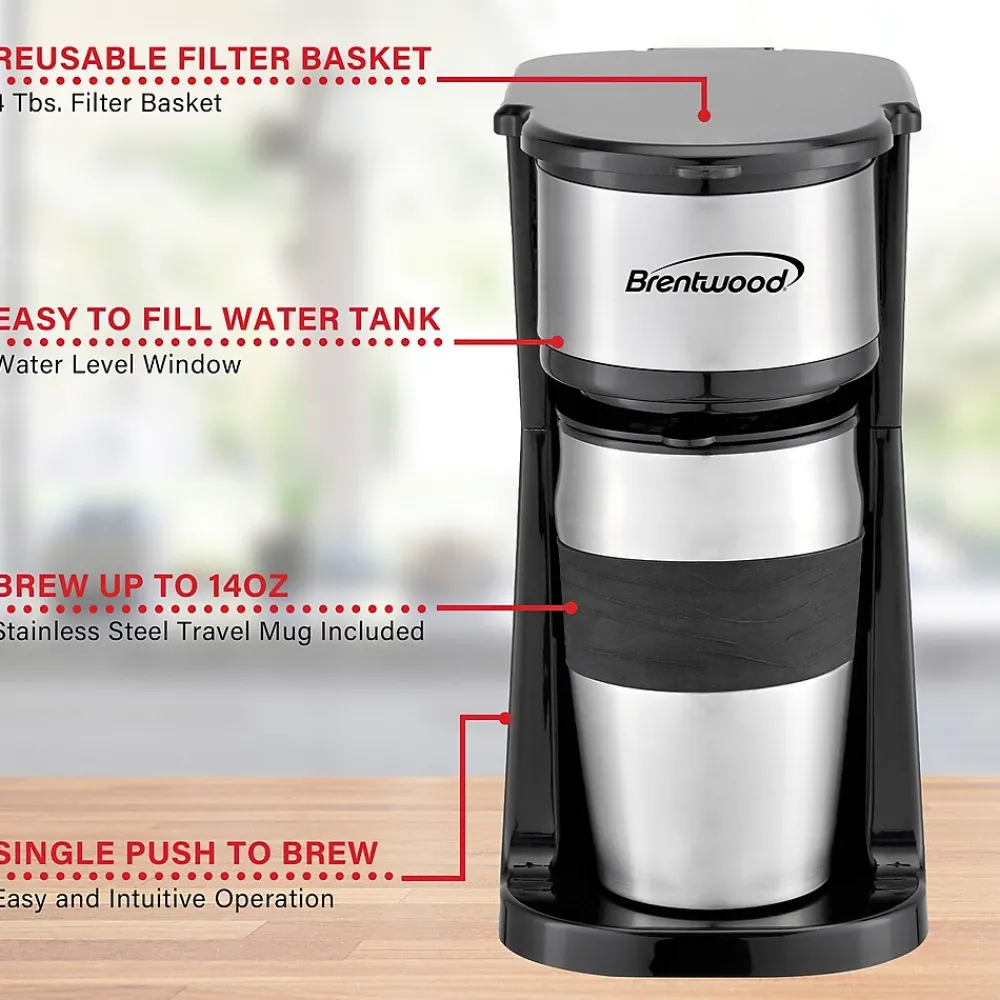 Brentwood Portable Single-Serve Coffee Maker with 14-Oz. Travel Mug, Black (TS-113BK)