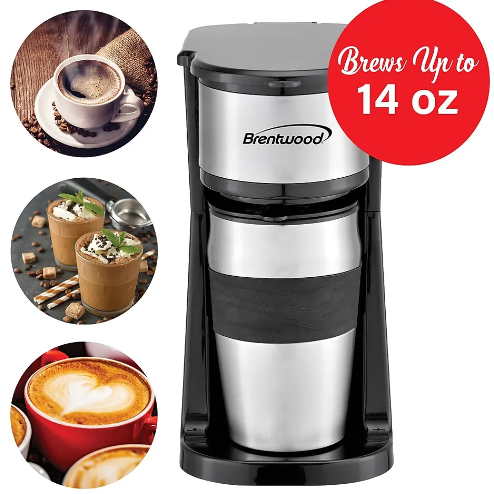 Brentwood Portable Single-Serve Coffee Maker with 14-Oz. Travel Mug, Black (TS-113BK)