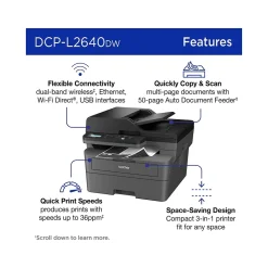 Brother DCP-L2640DW Compact Wireless Black & White Laser Printer, All-In-One, Print, Scan, Copy, Refresh Subscription Ready