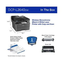Brother DCP-L2640DW Compact Wireless Black & White Laser Printer, All-In-One, Print, Scan, Copy, Refresh Subscription Ready