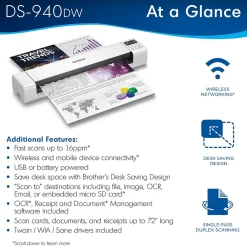 Brother DSmobile DS-940DW USB/Wireless Duplex Portable Scanner White