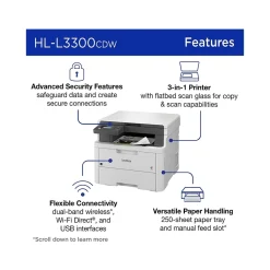 Brother HL-L3300CDW Wireless Digital Color Multi-Function Printer, Refresh Subscription Eligible