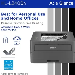 Brother HL-L2400D Compact Laser Printer, Single-Function, Print (9092806)