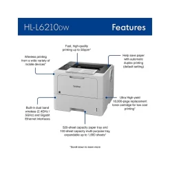 Brother HL‐L6210DW Business Monochrome Laser Printer, Large Paper Capacity, Wireless Networking