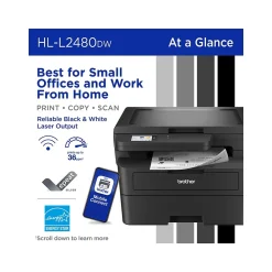 Brother HL-L2480DW Compact Wireless Black & White Laser Printer, Copy & Scan, Refresh Subscription Ready