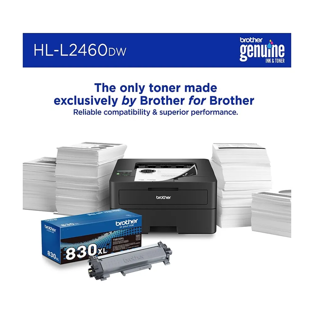 Brother HL-L2460DW Compact Wireless Black & White Laser Printer, Single-Function, Print, Refresh Subscription Ready