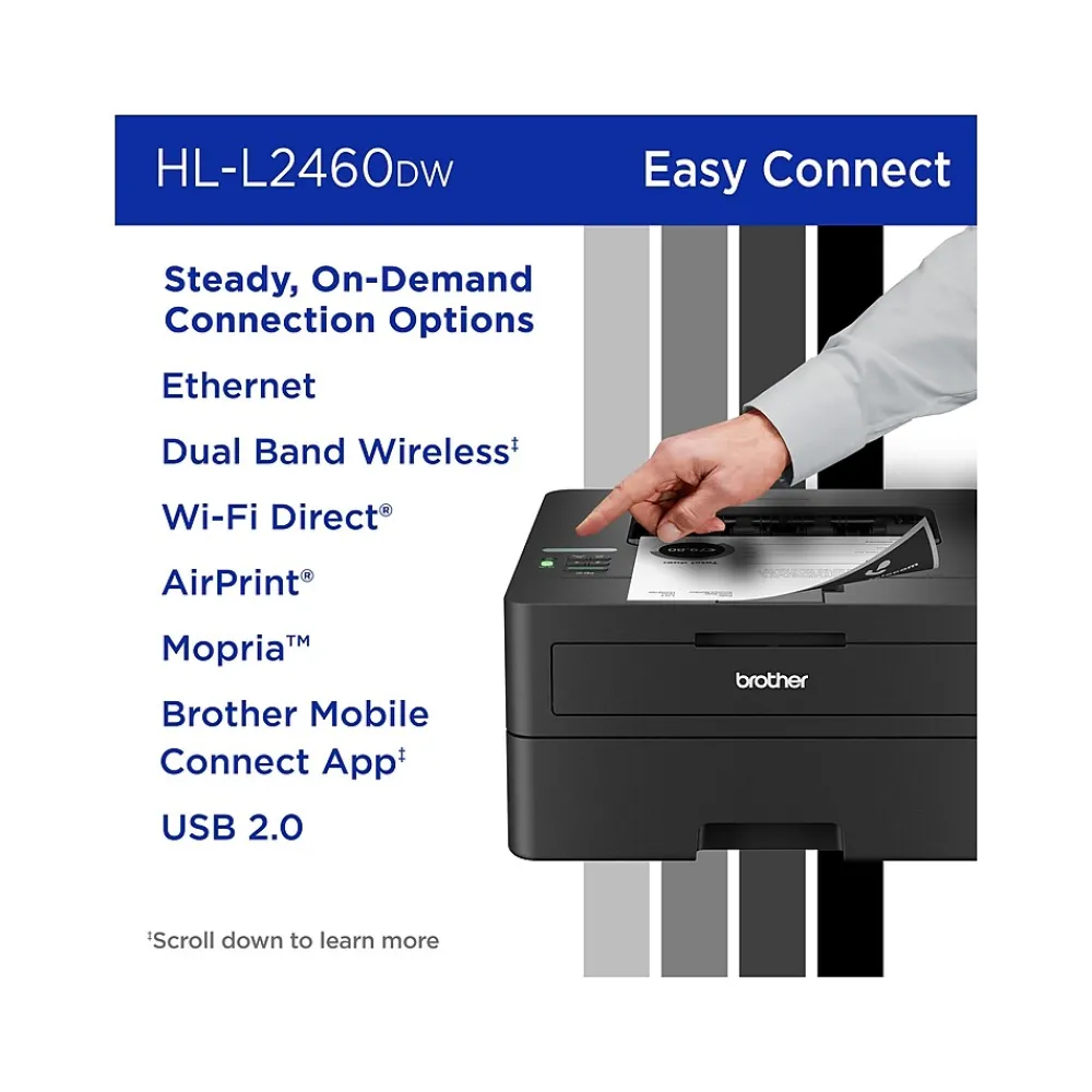 Brother HL-L2460DW Compact Wireless Black & White Laser Printer, Single-Function, Print, Refresh Subscription Ready