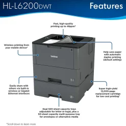 Brother HL-L6200DWT USB, Wireless, Network Ready Black & White Laser Printer