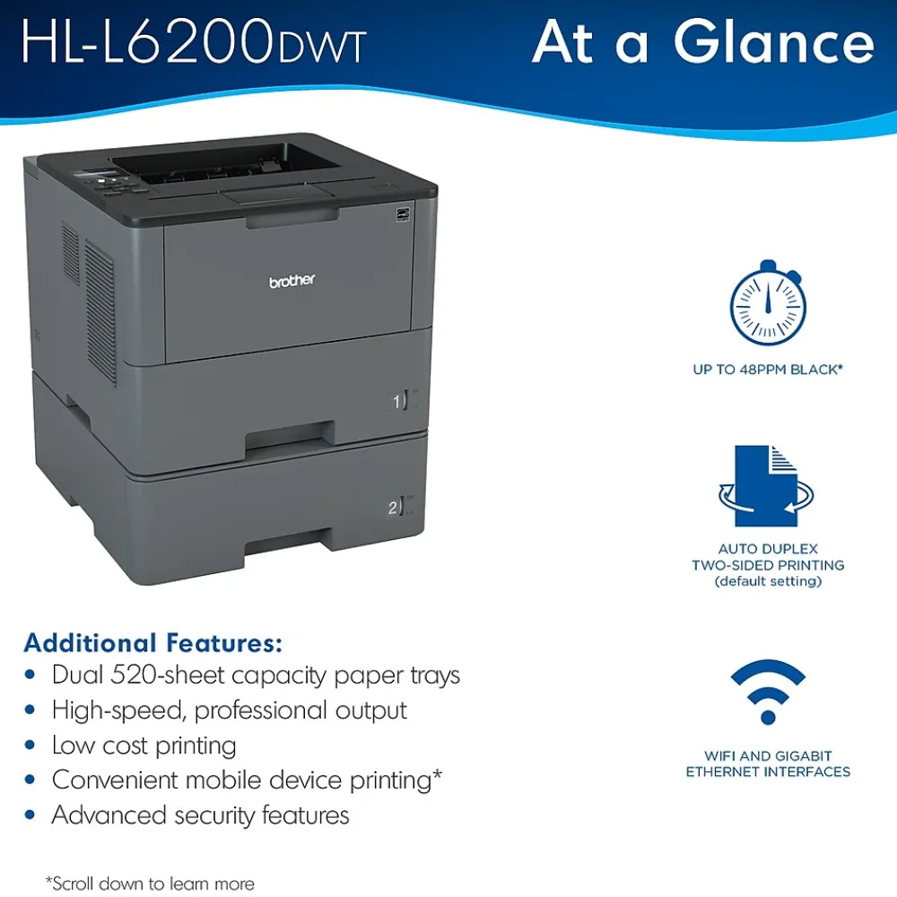 Brother HL-L6200DWT USB, Wireless, Network Ready Black & White Laser Printer