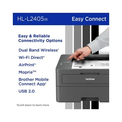 Brother HL-L2405W Compact Wireless Black & White Laser Printer, Single-Function, Print, Refresh Subscription Ready