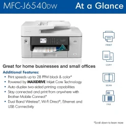 Brother MFC-J6540DW Color Inkjet All-in-One Print, Copy, Scan, Fax up to 11”x17” (Ledger) Size Paper