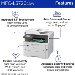 Brother MFC-L3720CDW Wireless Color Laser Printer, All-In-One, Print, Scan, Copy, Fax (MFCL3720CDW)