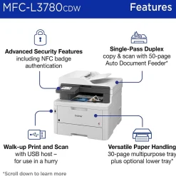 Brother MFC-L3780CDW Wireless Color Laser Printer, All-In-One, Print, Scan, Copy, Fax (MFCL3780CDW)