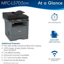 Brother MFC-L5705DW Wireless Black & White Laser Printer, All-In-One, Print, Scan, Copy, Fax (MFCL5705DW)