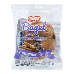 Burry Individually Wrapped Cinnamon Raisin Bagel w/ Cream Cheese, 4.6 Oz, 6/Box (307-00371)