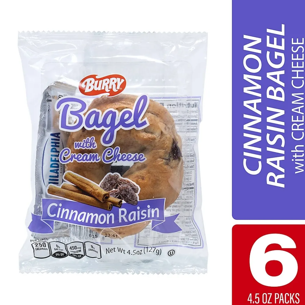 Burry Individually Wrapped Cinnamon Raisin Bagel w/ Cream Cheese, 4.6 Oz, 6/Box (307-00371)
