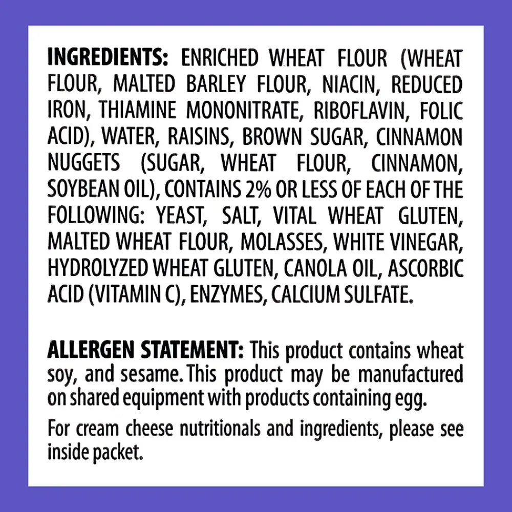 Burry Individually Wrapped Cinnamon Raisin Bagel w/ Cream Cheese, 4.6 Oz, 6/Box (307-00371)
