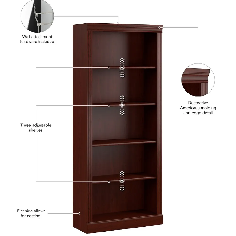 Bookcases*Bush Business Furniture Arlington 72"H 5-Shelf Bookcase, Harvest Cherry (WC65515-03)