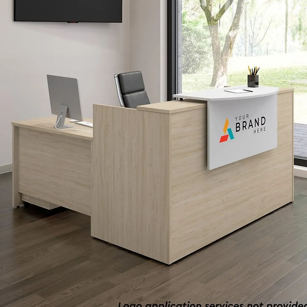 L-Desks*Bush Business Furniture Arrive 72"W L Shaped Reception Desk with Counter and Mobile File Cabinet, (ARV010NE) Natural Elm