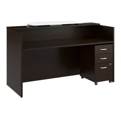 Office Desks*Bush Business Furniture Arrive 72"W Reception Desk with Counter and Mobile File Cabinet, (ARV008MR) Mocha Cherry