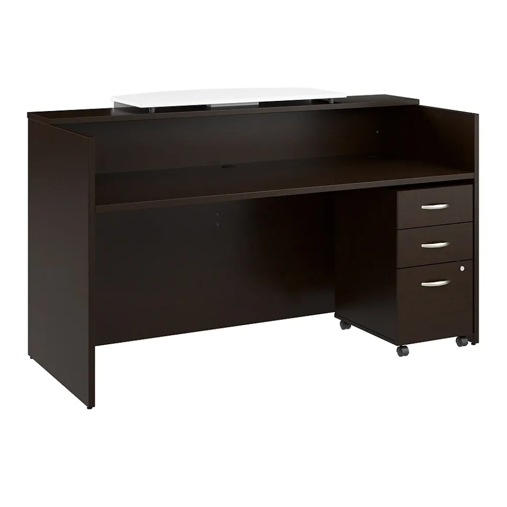 Office Desks*Bush Business Furniture Arrive 72"W Reception Desk with Counter and Mobile File Cabinet, (ARV008MR) Mocha Cherry