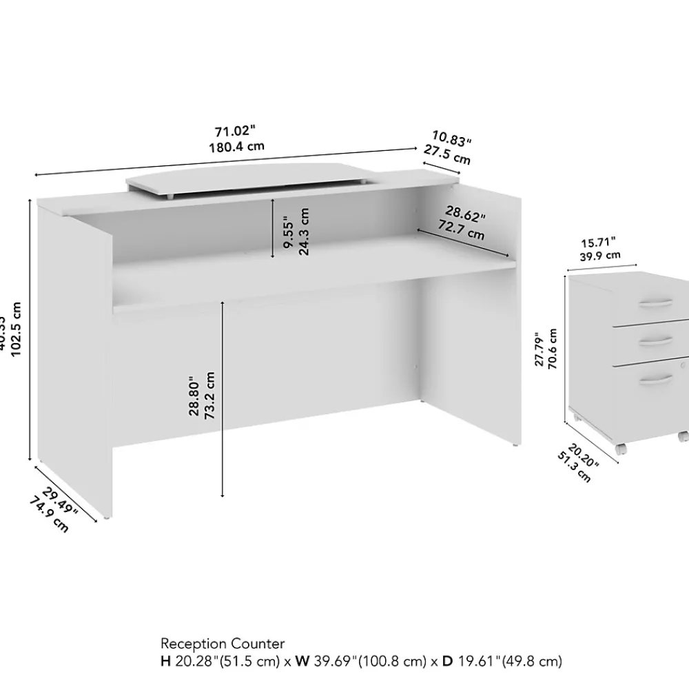 Office Desks*Bush Business Furniture Arrive 72"W Reception Desk with Counter and Mobile File Cabinet, (ARV008MR) Mocha Cherry