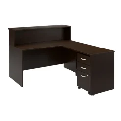 L-Desks*Bush Business Furniture Arrive 60"W L Shaped Reception Desk with Shelf and Mobile File Cabinet, (ARV004MR) Mocha Cherry