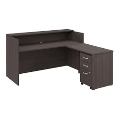 Office Desks*Bush Business Furniture Arrive 72"W L Shaped Reception Desk with Shelf and Mobile File Cabinet, (ARV007SG) Storm Gray