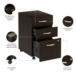 Office Desks*Bush Business Furniture Arrive 3 Drawer Mobile File Cabinet - Assembled, (ARF116MR-Z) Mocha Cherry