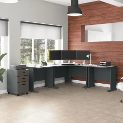 Corner Desks*Bush Business Furniture Cubix 84"W Corner Desk with Mobile File Cabinet, (SRA041SLSU) Slate/White Spectrum