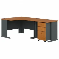 L-Desks*Bush Business Furniture Cubix 48"W Corner Desk with Return and Mobile File Cabinet, (SRA005NCSU) Natural Cherry/Slate
