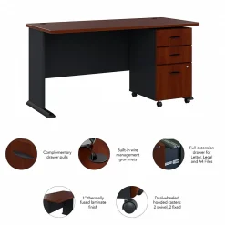 Office Desks*Bush Business Furniture Cubix 60W Desk with Mobile File Cabinet, (SRA003HCSU) Hansen Cherry