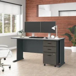 Computer Desks*Bush Business Furniture Cubix 60W Desk with Mobile File Cabinet, (SRA003SLSU) Slate/White Spectrum