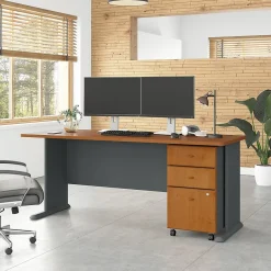 Computer Desks*Bush Business Furniture Cubix 72W Desk with Mobile File Cabinet, Natural Cherry/Slate (SRA013NCSU)