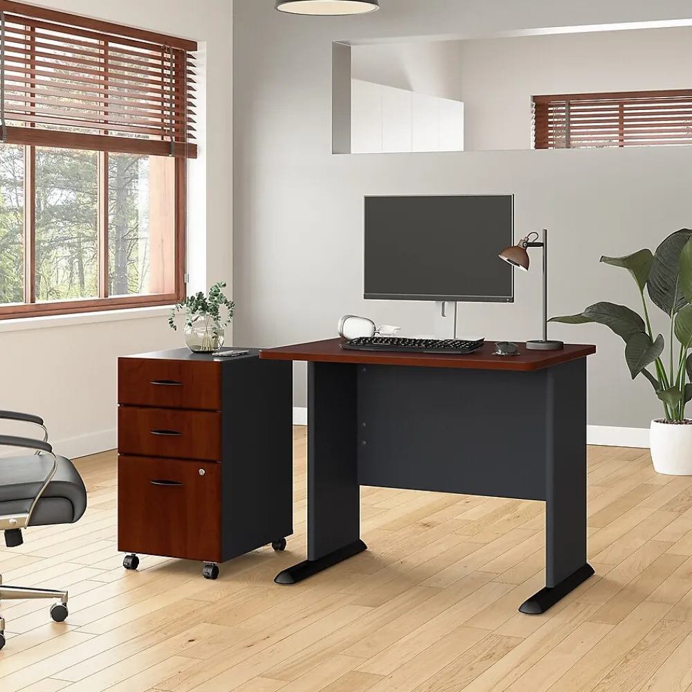 Computer Desks*Bush Business Furniture Cubix 36W Desk with Mobile File Cabinet, (SRA024HCSU) Hansen Cherry/Galaxy