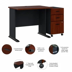 Computer Desks*Bush Business Furniture Cubix 36W Desk with Mobile File Cabinet, (SRA024HCSU) Hansen Cherry/Galaxy