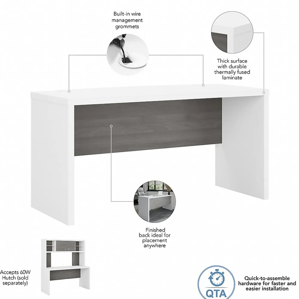 Office Desks*Bush Business Furniture Echo 60"W Credenza Desk, Pure White/Modern Gray (KI60506-03)