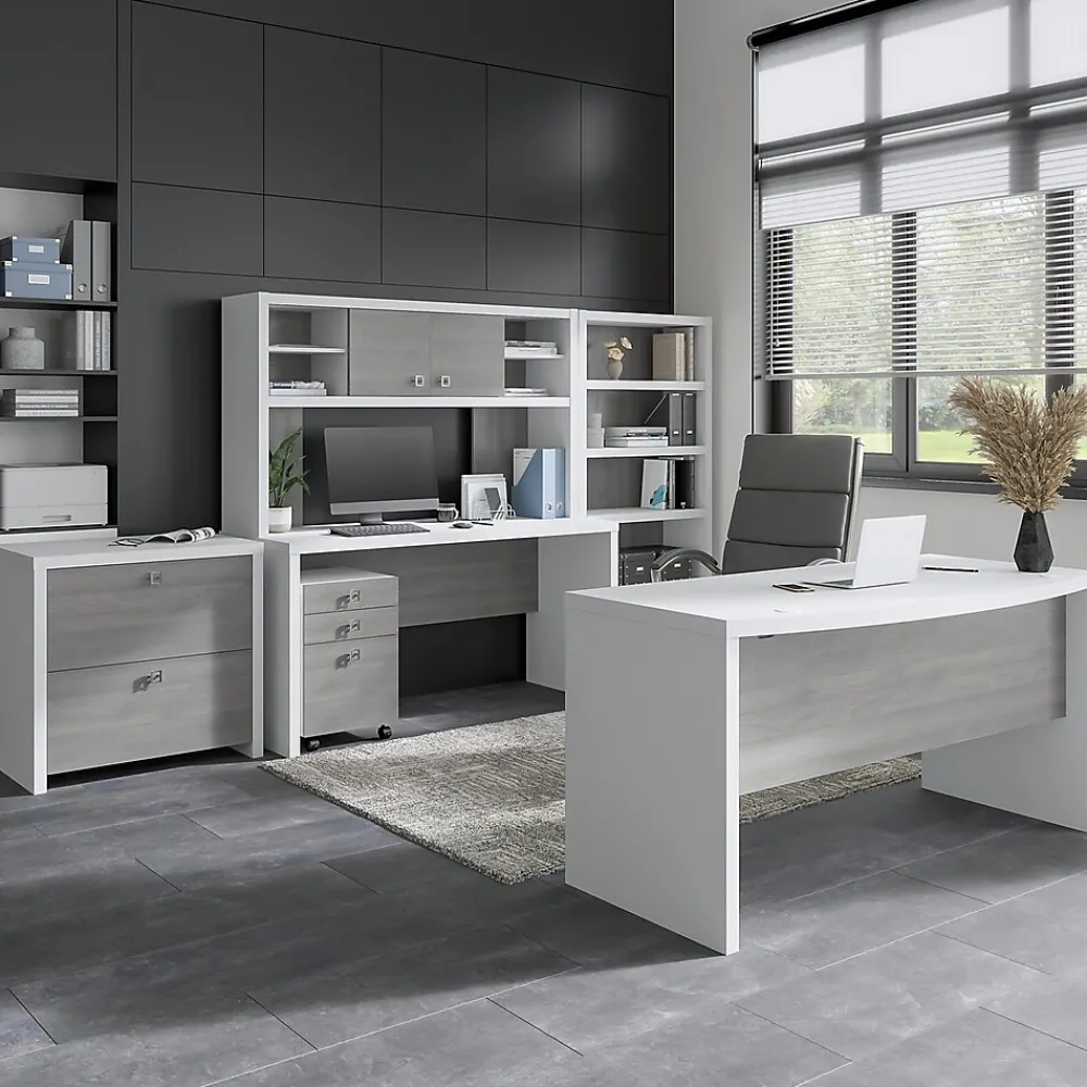 Office Desks*Bush Business Furniture Echo 60"W Credenza Desk, Pure White/Modern Gray (KI60506-03)