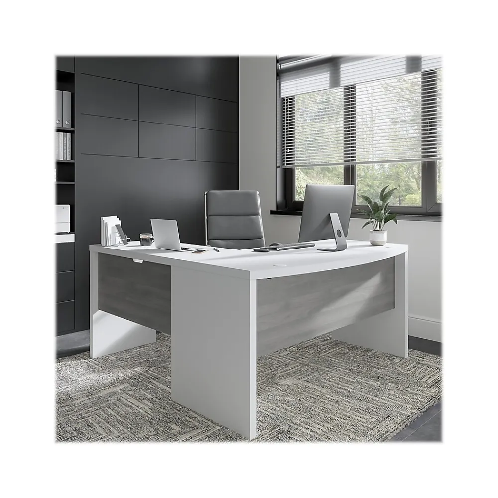 L-Desks*Bush Business Furniture Echo 60"W L Shaped Bow Front Desk, Pure White/Modern Gray (ECH025WHMG)