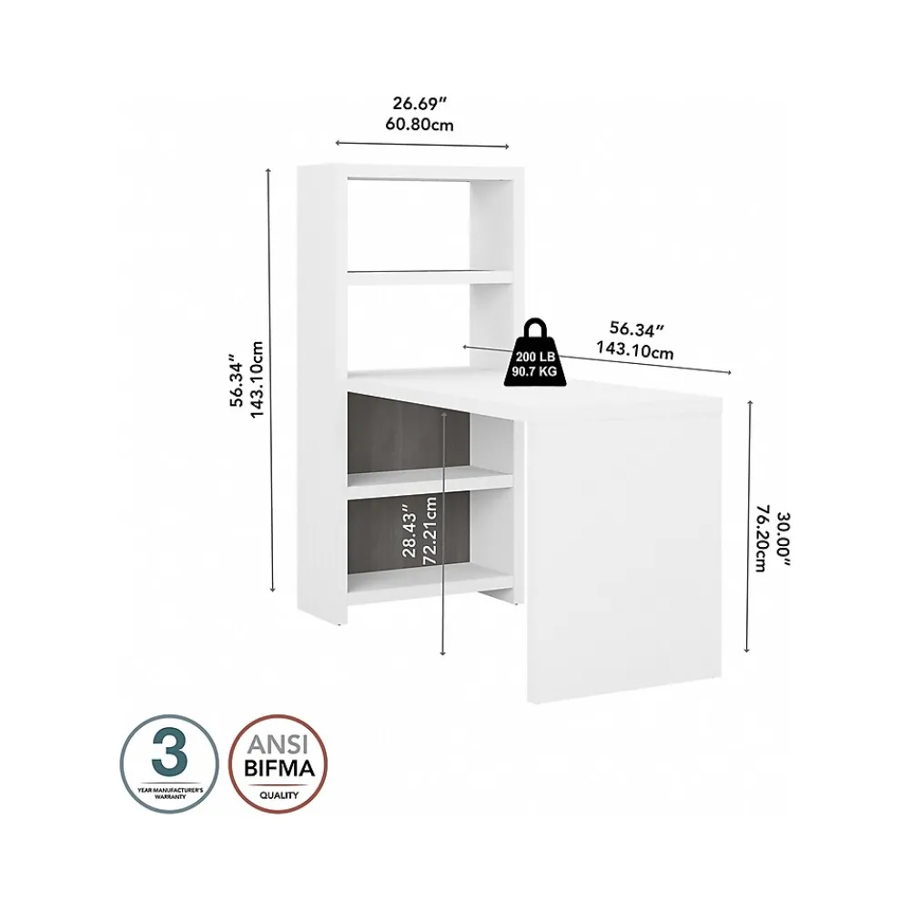 Office Desks*Bush Business Furniture Echo 56W Bookcase Desk, Pure White/Modern Gray (KI60507-03)