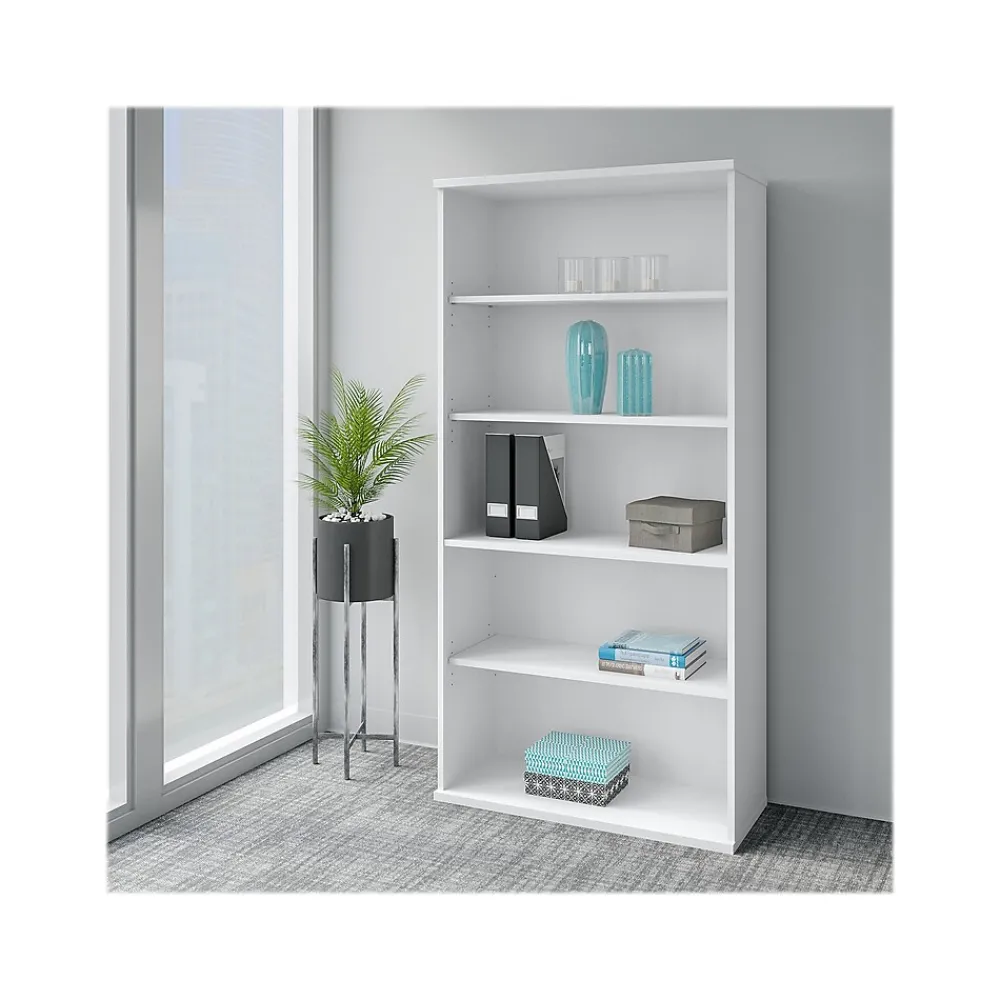 Bookcases*Bush Business Furniture Easy Office 72.79" 5-Shelf Bookcase with Adjustable Shelves, White Laminated Wood (EO105WH)