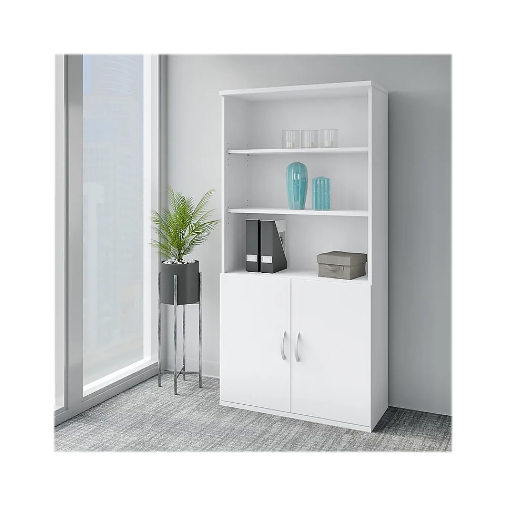 Bookcases*Bush Business Furniture Easy Office 72.79" 5-Shelf Bookcase with Doors, White Laminated Wood (EO106WH)
