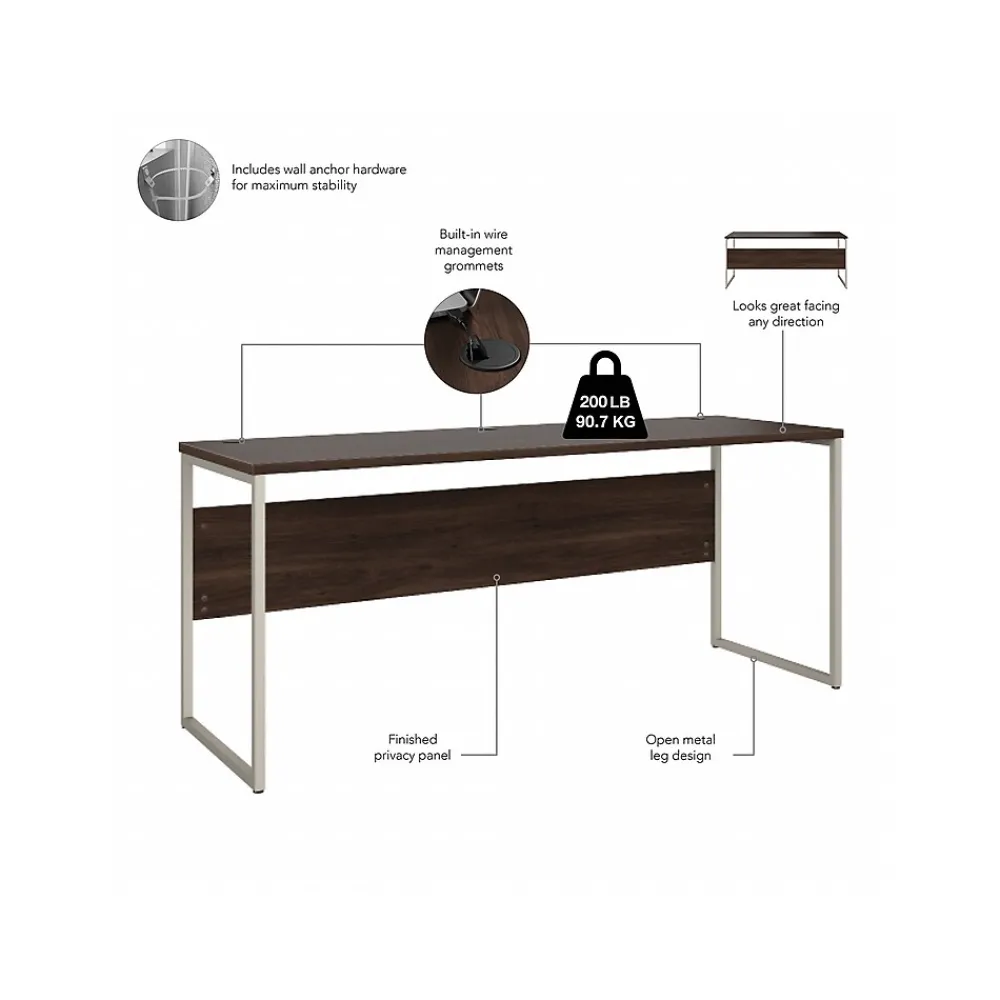Computer Desks*Bush Business Furniture Hybrid 72"W Computer Table Desk with Metal Legs, Black Walnut (HYD272BW)