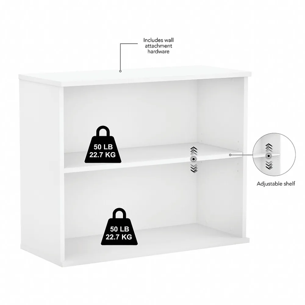 Bookcases*Bush Business Furniture 29"H 2-Shelf Bookcase with Adjustable Shelf, White (BK3036WH)