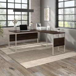 L-Desks*Bush Business Furniture Hybrid 60"W L Shaped Table Desk with Metal Legs, (HYB027BW) Black Walnut