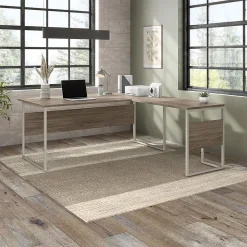 L-Desks*Bush Business Furniture Hybrid 72"W L Shaped Table Desk with Metal Legs, (HYB025MH) Modern Hickory